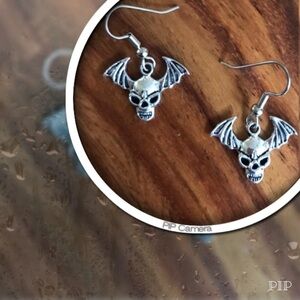 Pewter Winged Skull Earrings